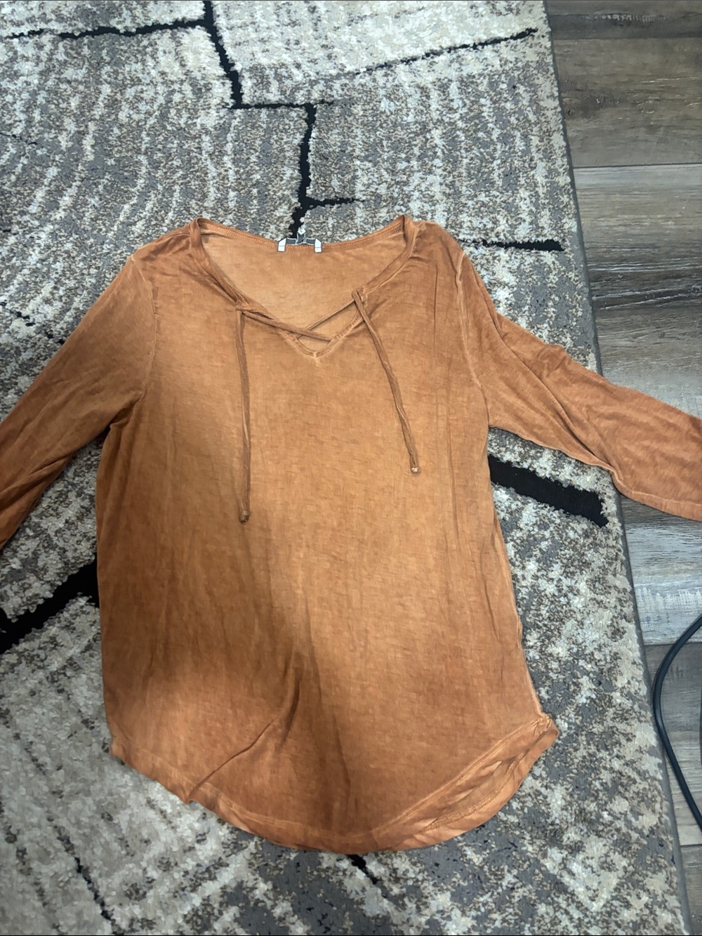 BKE Burnt Orange V-Neck Tie-Front Tunic